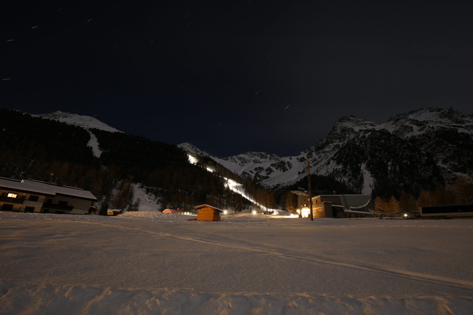 abends im Skigebiet