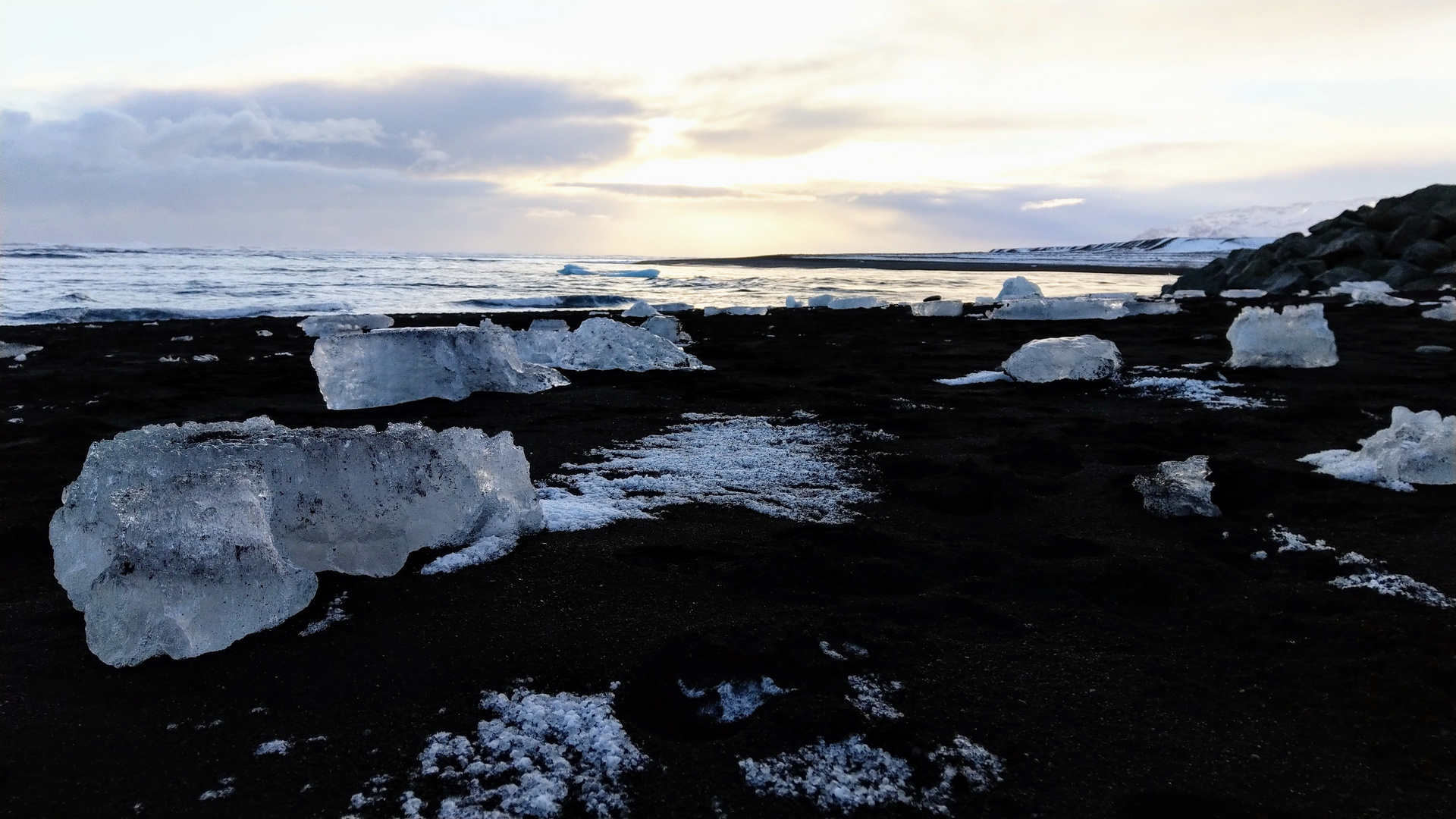 Abendstimmung am Diamond Beach, Island