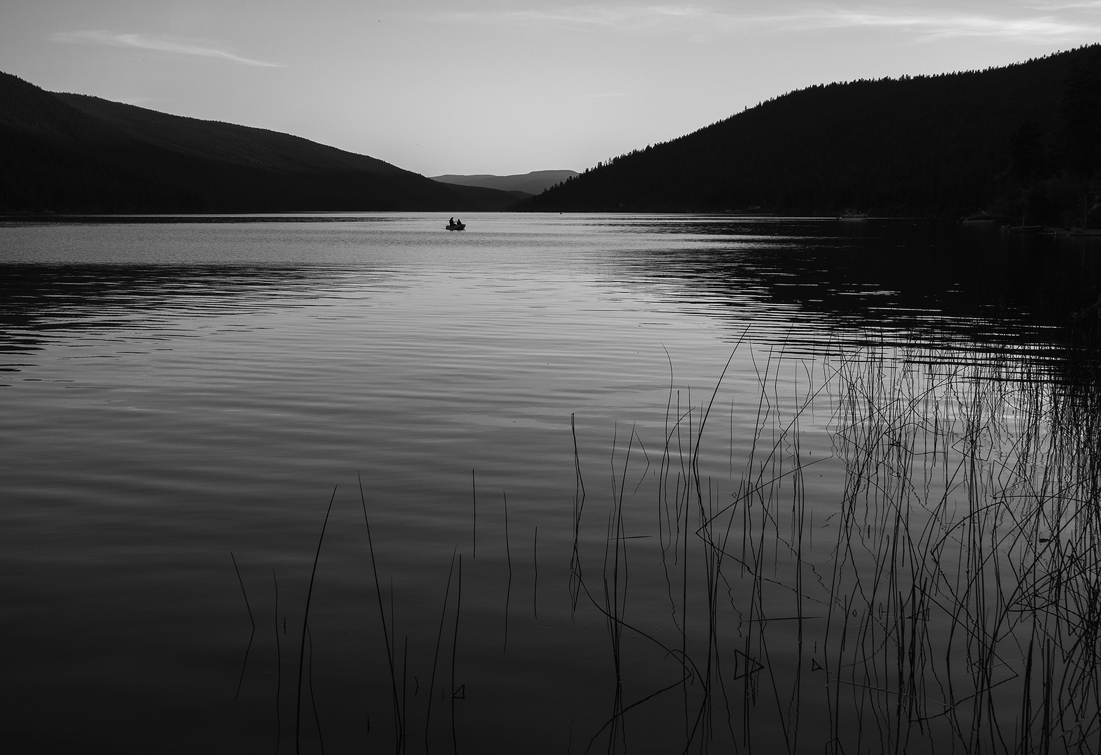 Abendstimmung am Loon Lake, British Columbia, Canada, sw-Version