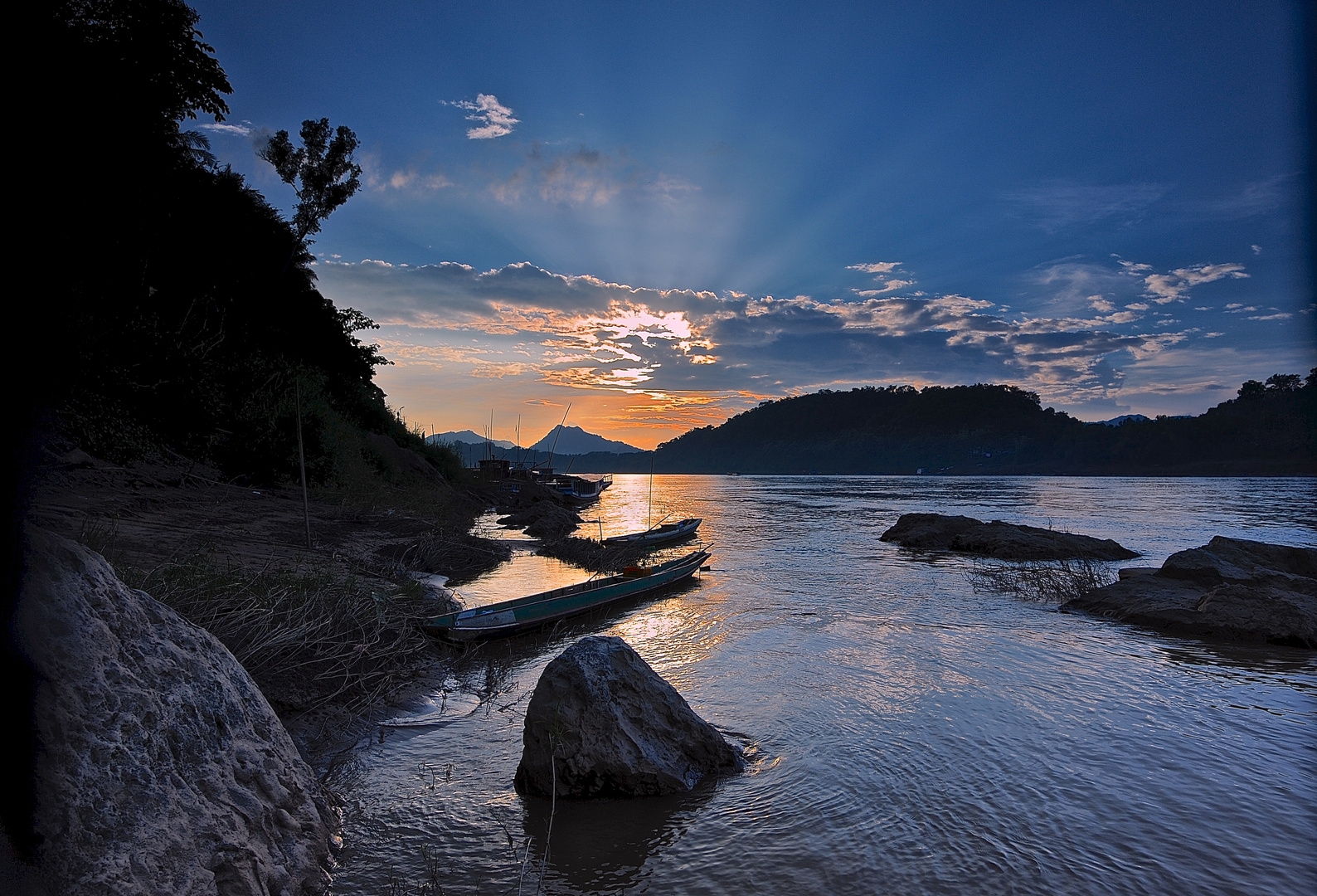 Abendstimmung am Mekong in LuangPrabang