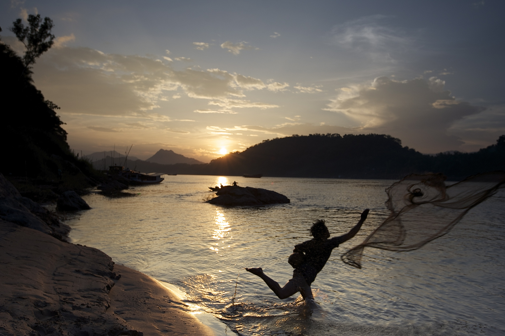 Abendstimmung am Mekong in LuangPrabang