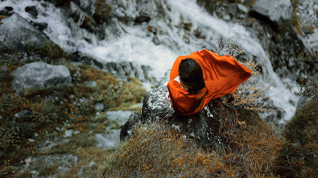 above the waterfall