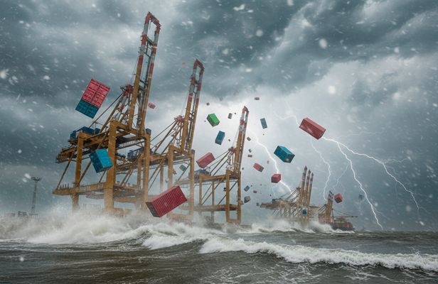 achtung kontäner fliegen tief - ki und originalfoto