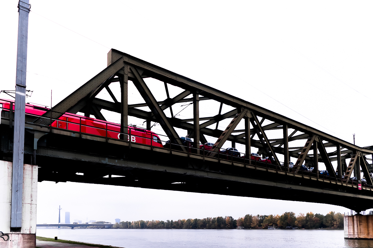 Ältere S-Bahn-Garnitur auf der Ostbahnbrücke.