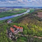 aerial view at castle scharfenberg with river elbe