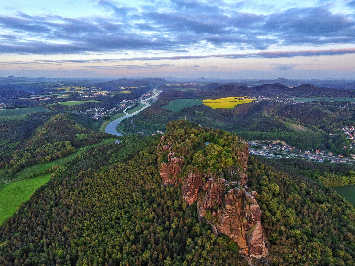 aerial view at lilienstein in saxony national park