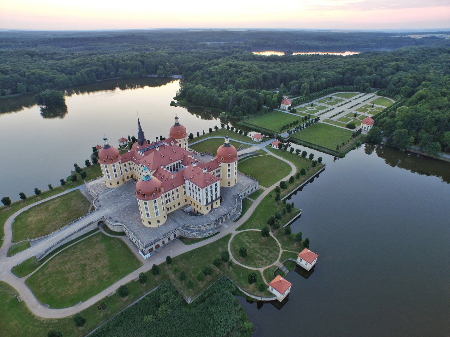 aerial view of moritzburg castle