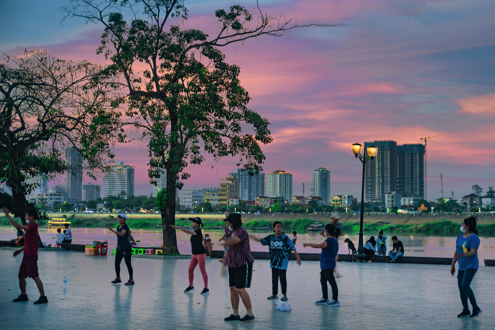 Aerobic dance on the river promenade