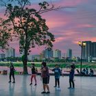 Aerobic dance on the river promenade