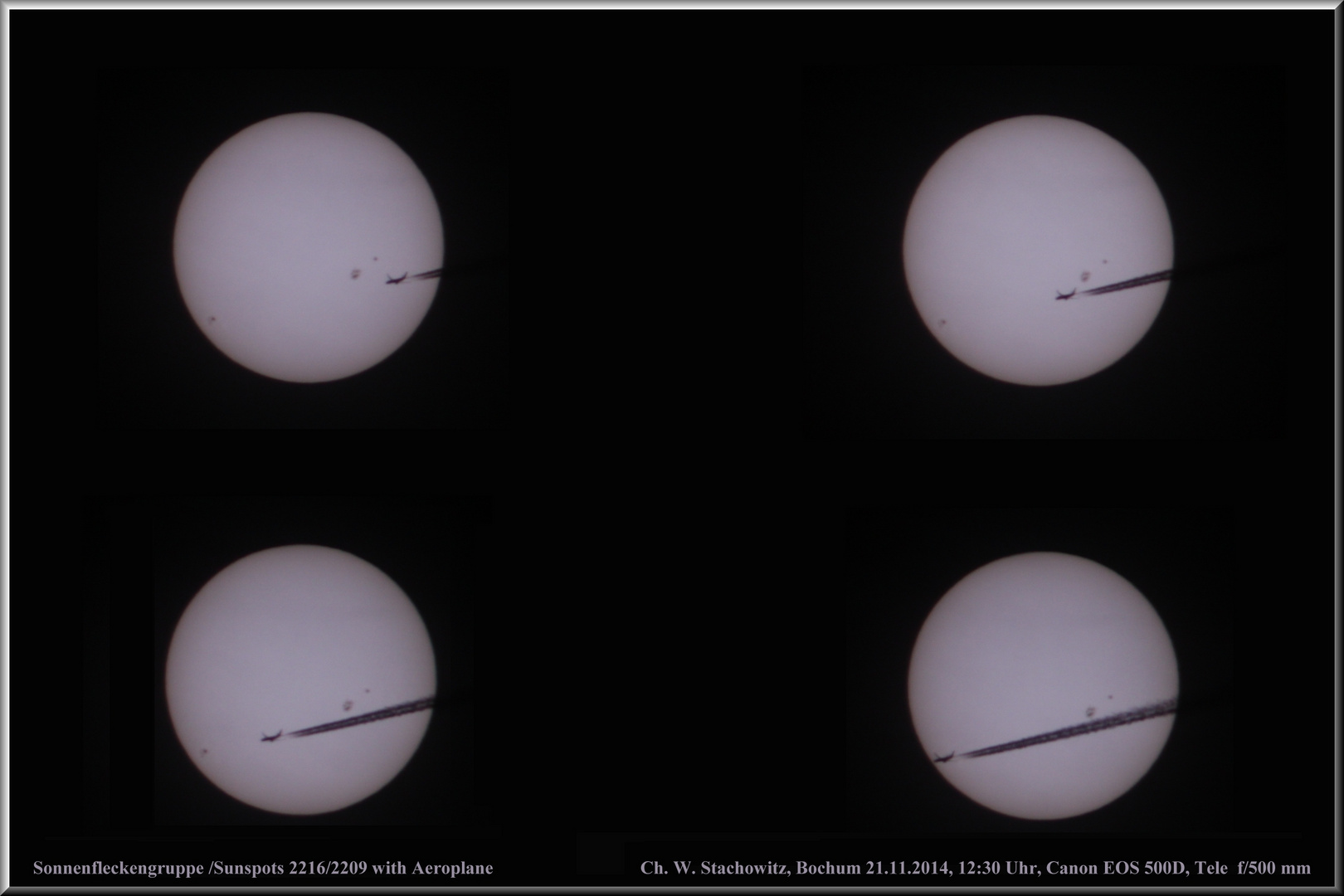 Aeroplane crossing Sunspots / Sonnenfleckengruppe / 2216/2209