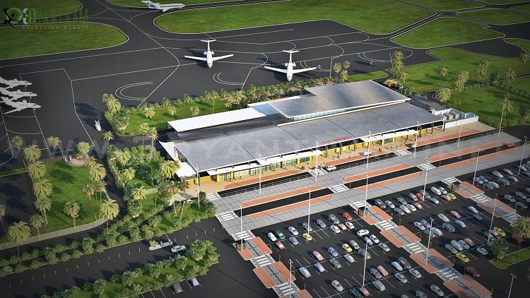 Aeroporto di progettazione 3D di rendering esterni