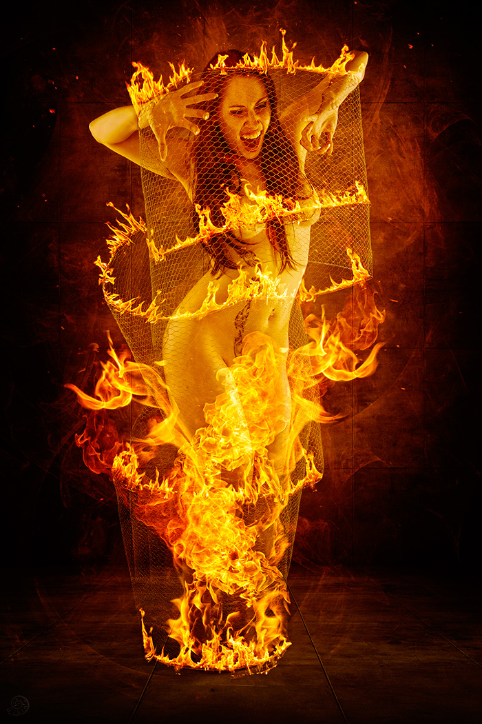 ...afire...