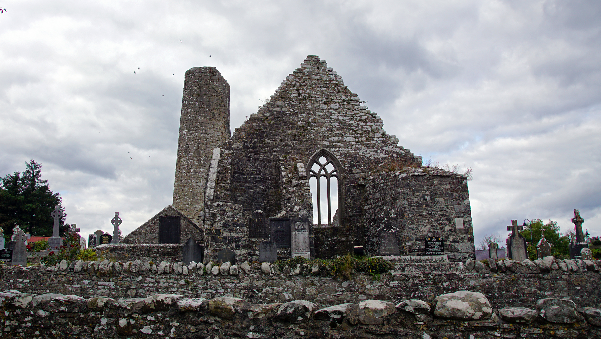Aghagower's round tower and abbey