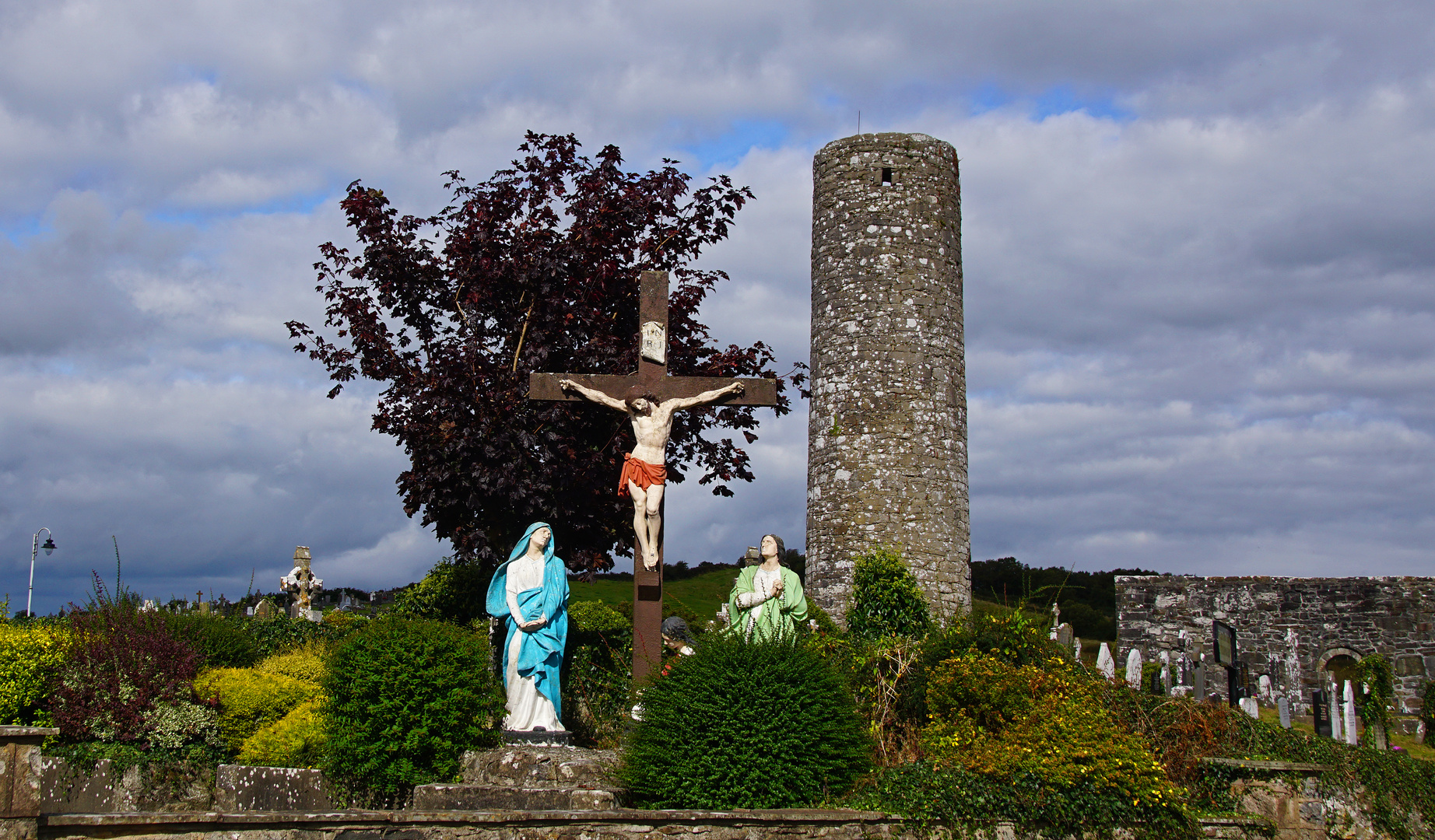 Aghagower's round tower and abbey