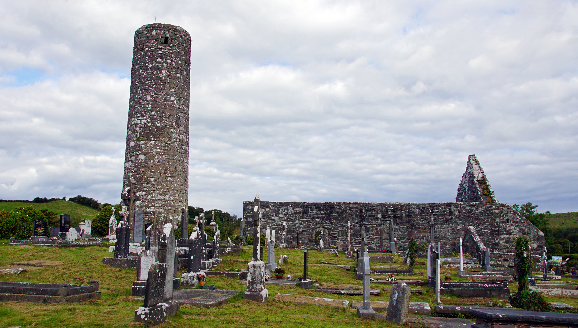 Aghagower's round tower and abbey