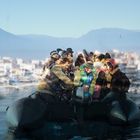 Agios Nikolaos auf Kreta,Menschen auf der Flucht, Fotomontage