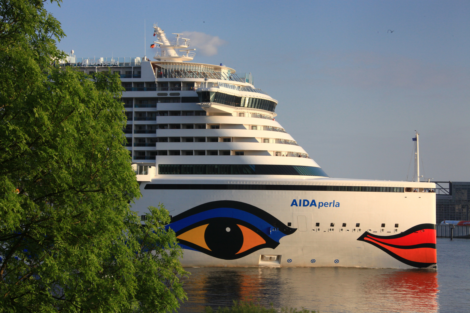 AIDAperla beim Auslaufen auf der Elbe bei Blankenese