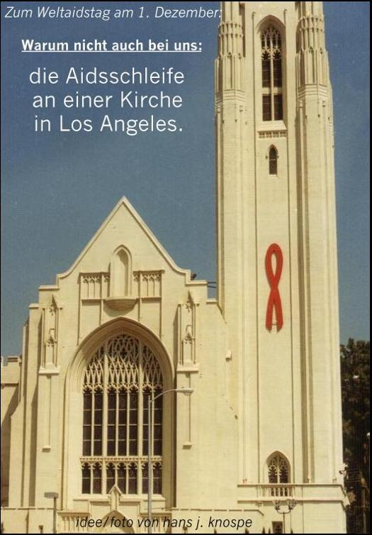 Aidsschleife an einer Kirche in LA / USA zum Welt-Aidstag am 1. Dezember ...