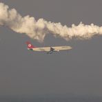 Airbus A340-313X (A343)  Anflug im Dunst der Großstadt