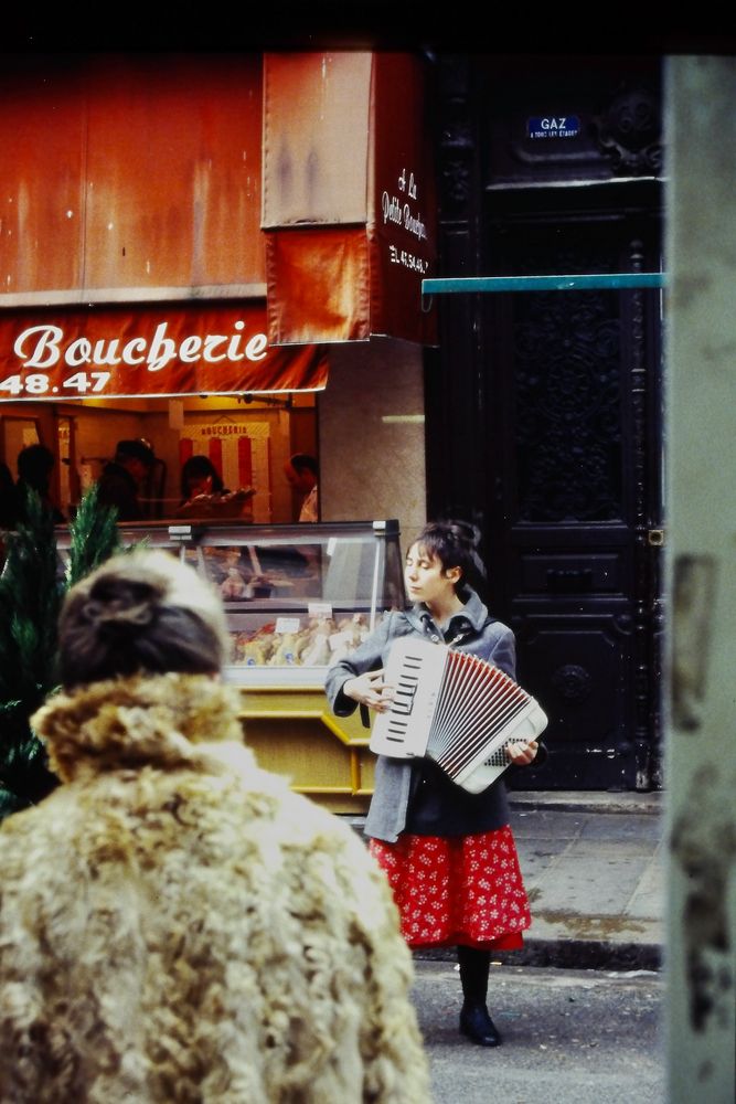 Akkordeonistin in einer Seitenstraße in Paris........