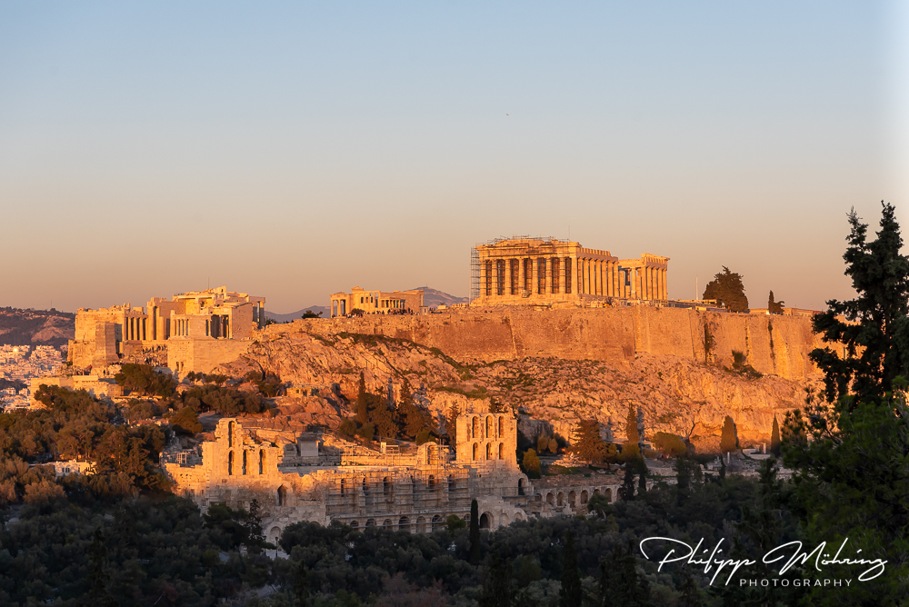 Akropolis bei Sonnenuntergang.