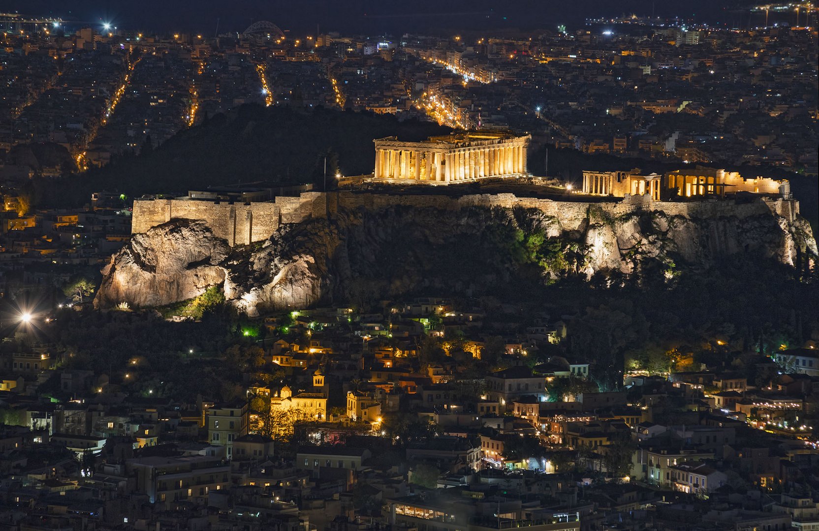 Akropolis Schönheit bei Nacht