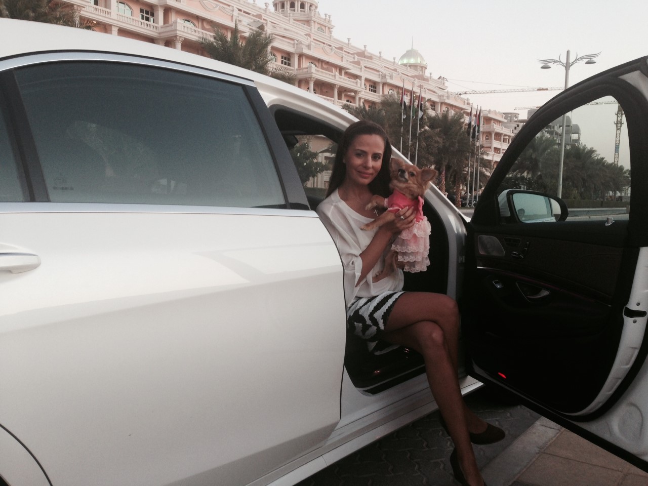 Aksana Demakina with her chihuahua Sugar on the Palm Dubai