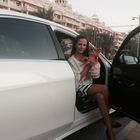 Aksana Demakina with her chihuahua Sugar on the Palm Dubai