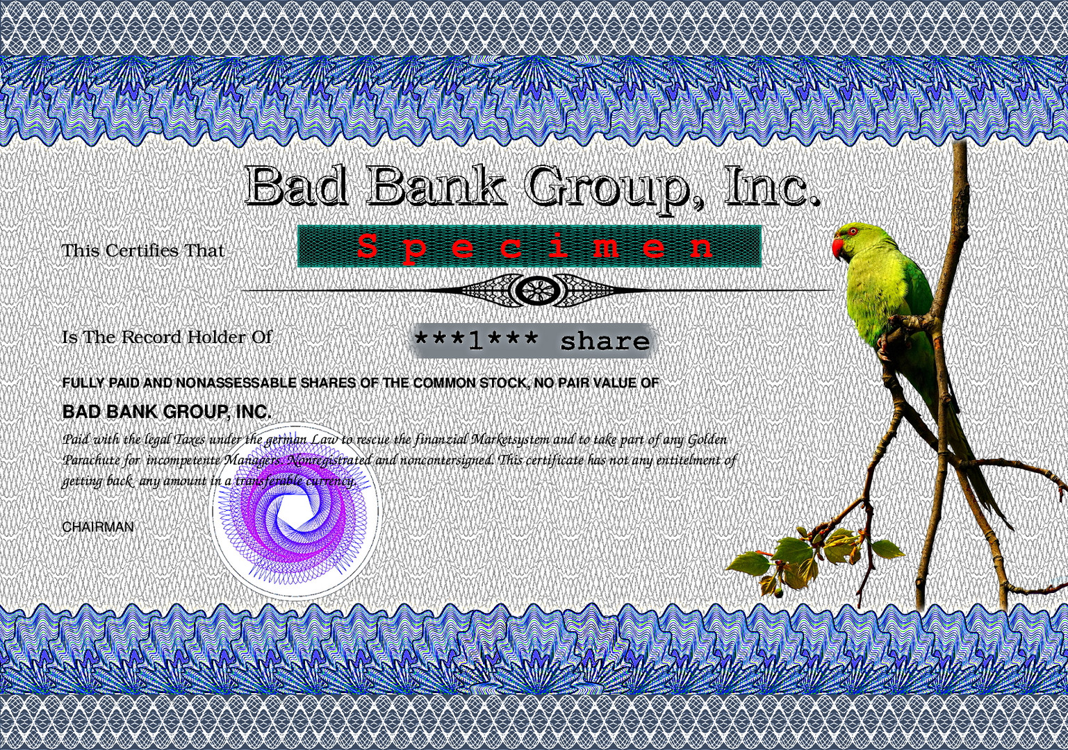 Aktie Bad Bank, one share "Bad Bank"