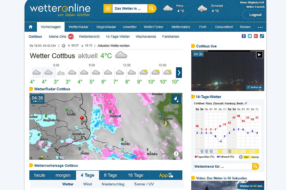 Aktuelle Osterprognose für Cottbus