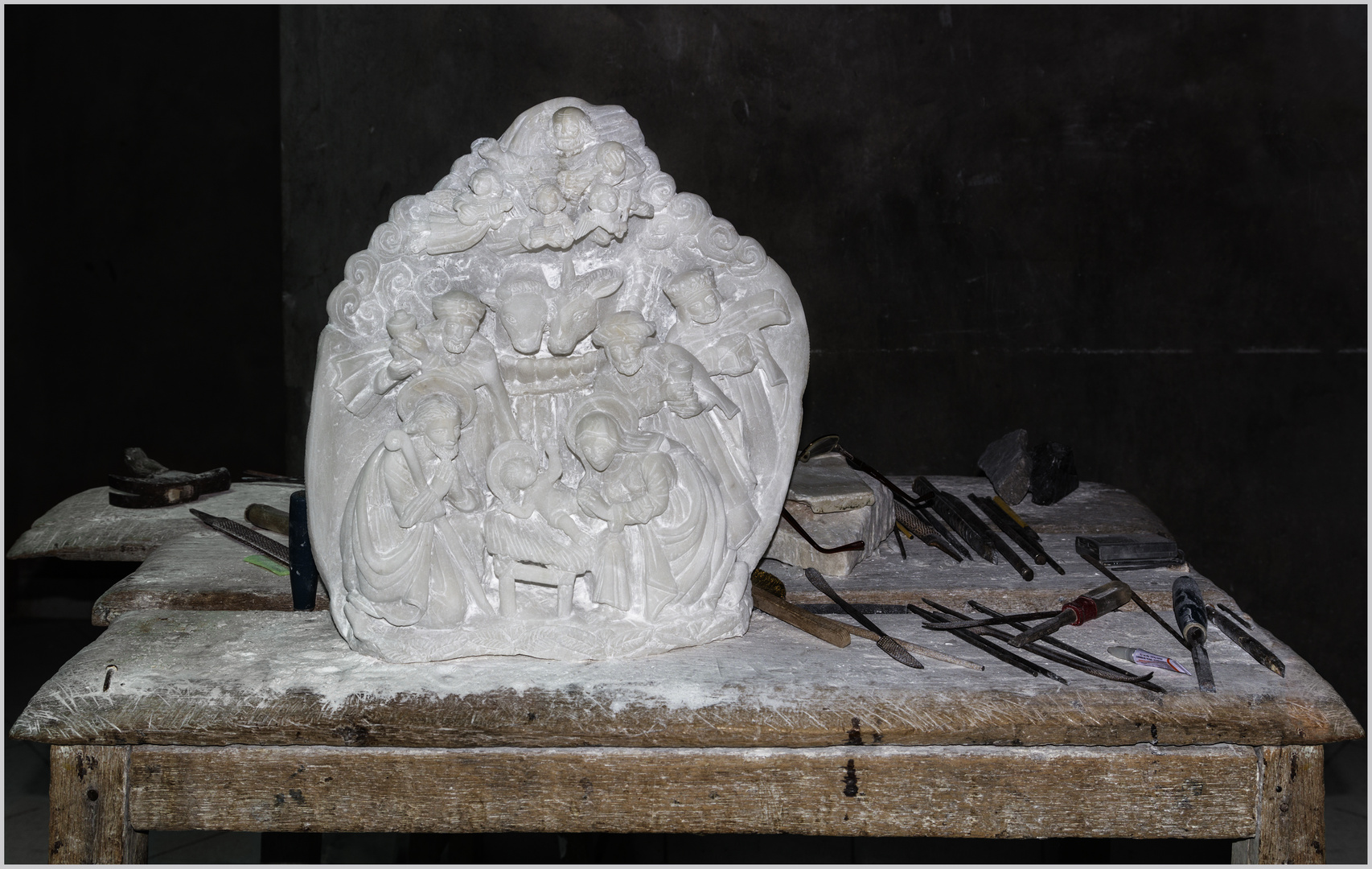 Alabaster-Krippe in Arbeit