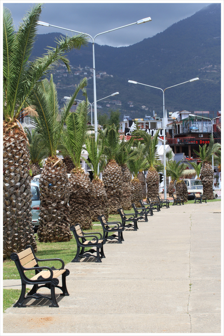 Alanya - Bänke unter Palmen