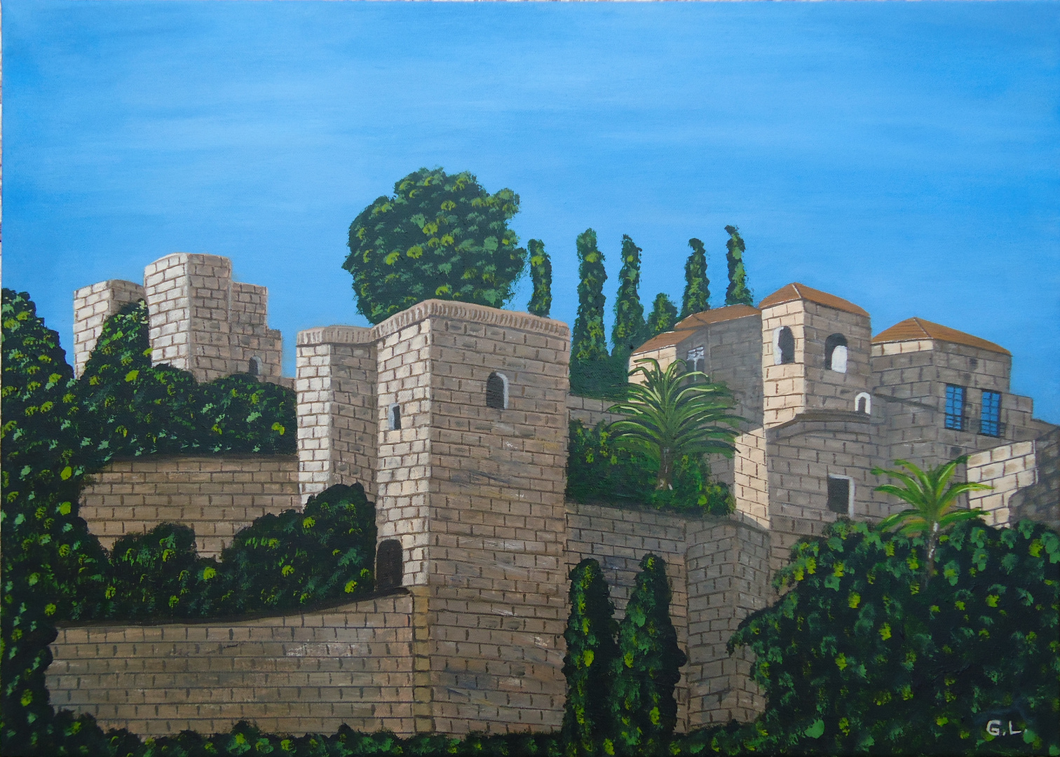 Alcazaba Malaga gemalt in Acryl