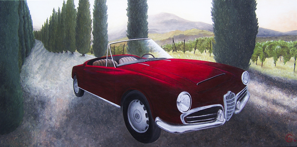 Alfa-Cabrio im Val d'Orcia