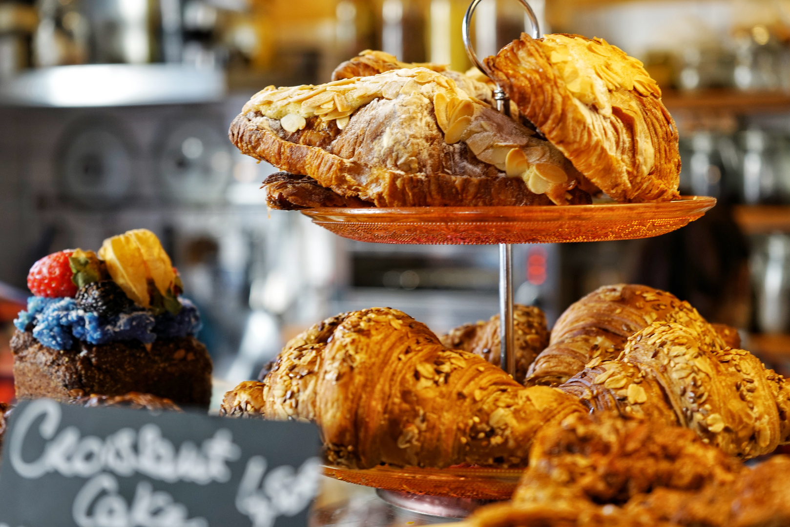 almond croissants in a café