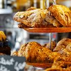 almond croissants in a café