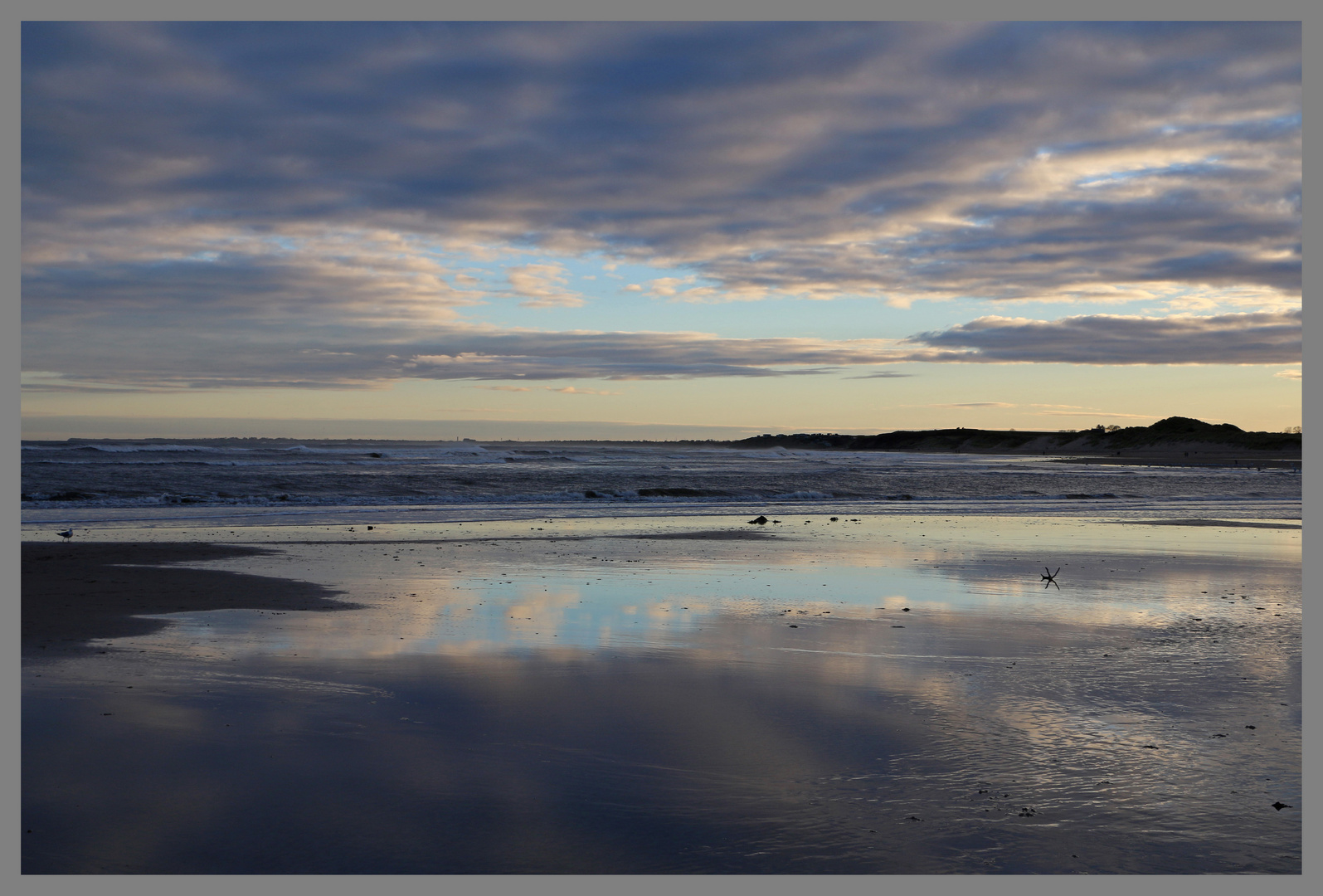 Alnmouth Bay reflection at dusk 2A