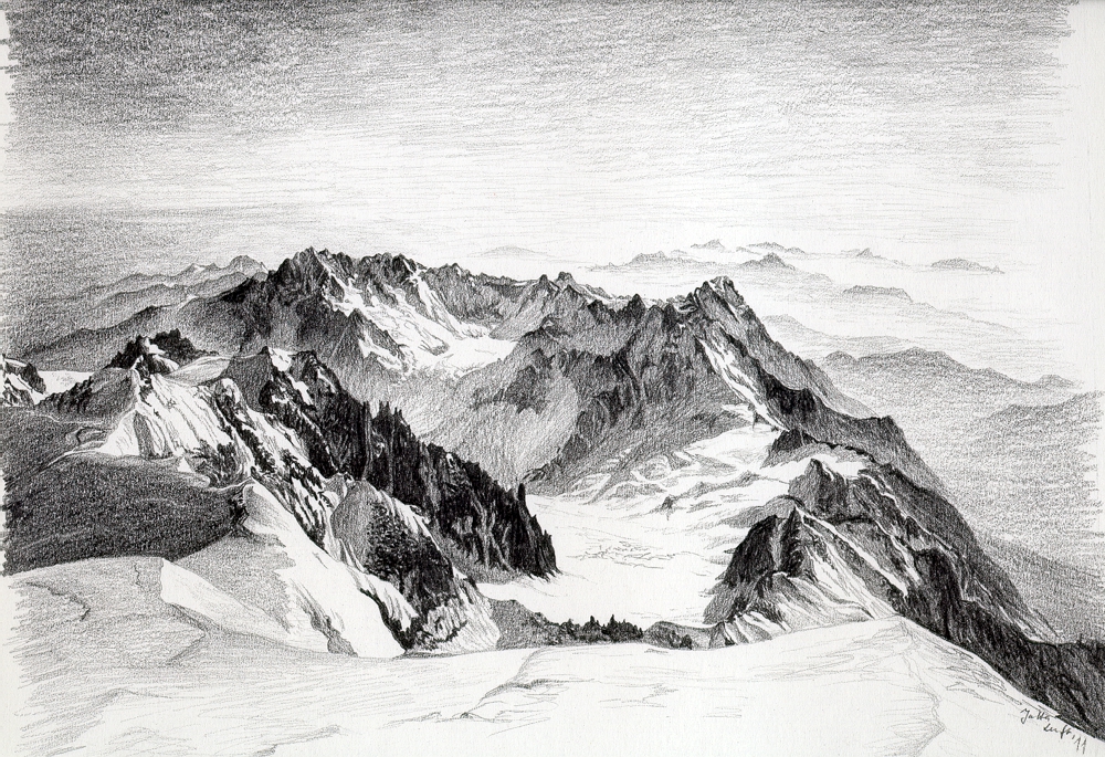 Alpen mit Beistift