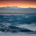 Alpenblick kurz vor Sonnenaufgang auf dem Dreisesselberg