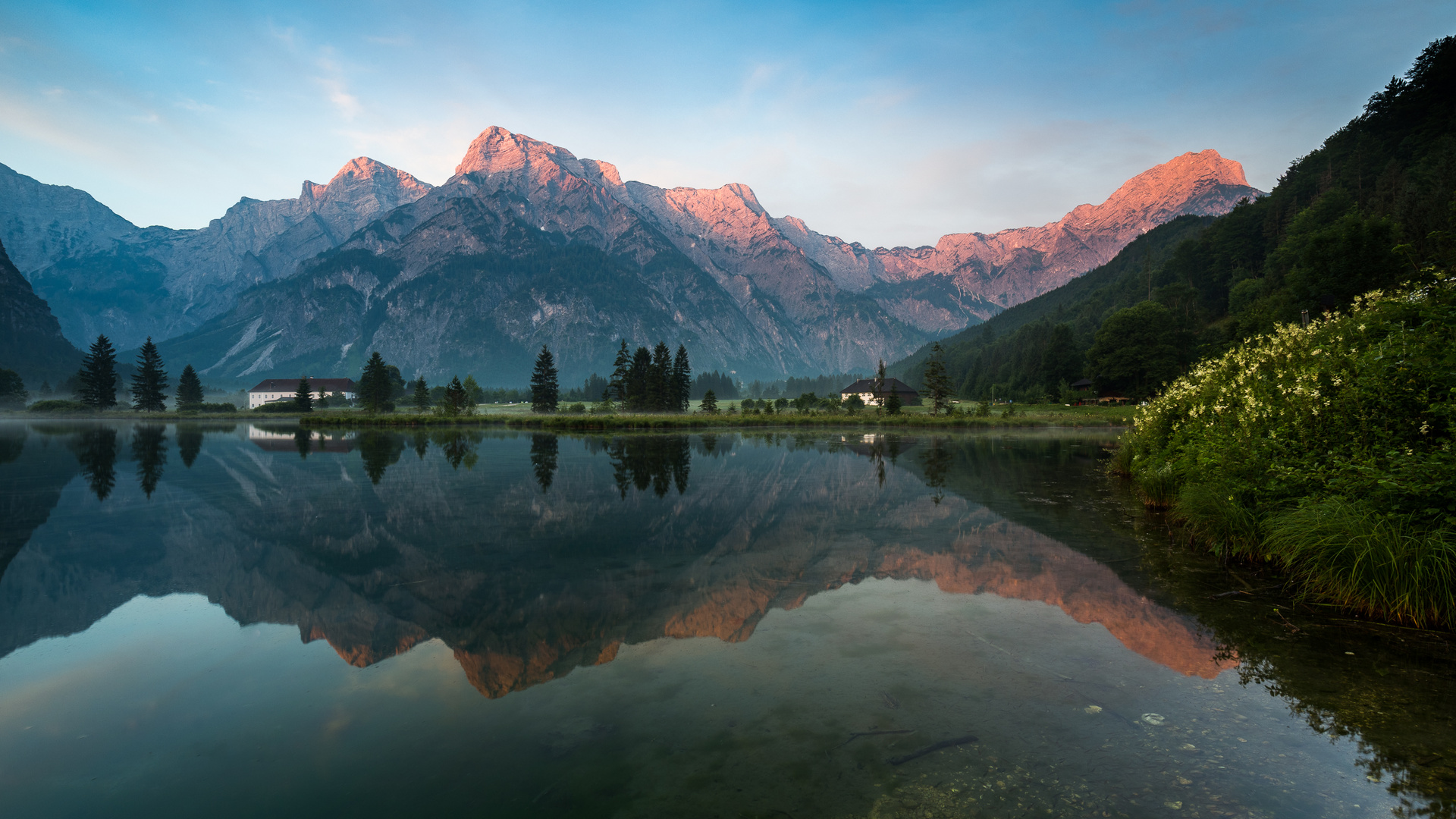 Alpenglühen am Almsee Foto & Bild landschaft, berge, bergseen Bilder