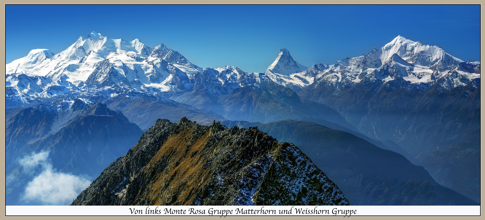 Alpenpanorama mit Martterhorn,Monte Rosa und Weisshorn