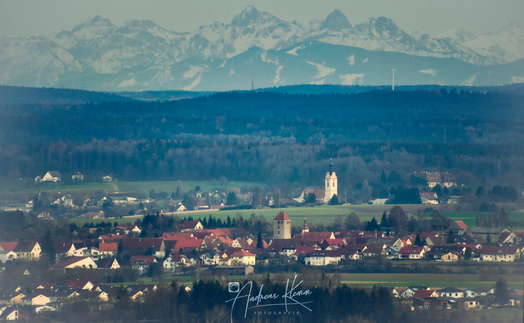 Alpenpanorama über Oberstadion, Emerkingen Oberschwaben