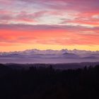 Alpensicht von Adelsberg beim Abendrot