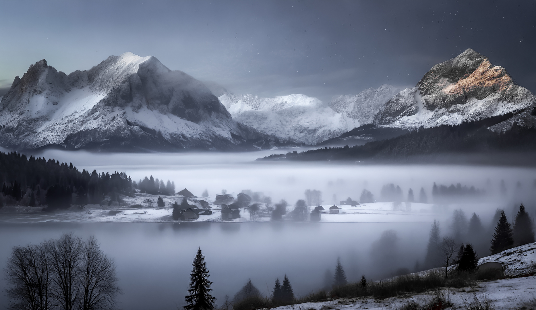 Alpenvorland im Nebel