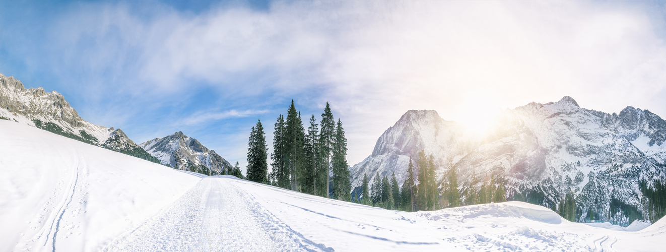 Alpine road through the snow