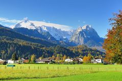 Alpspitze bis Zugspitze vom Olympia-Eis-Stadion in Garmisch-Partenkirchen