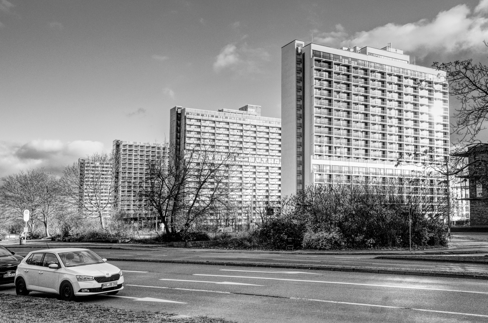 Alte DDR Architektur die Scheiben in Halle Neustadt, Halle an der Saale, Sachsen-Anhalt