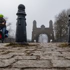 Alte Harburger Elbbrücke im Nebel - Achtung Radfahrer