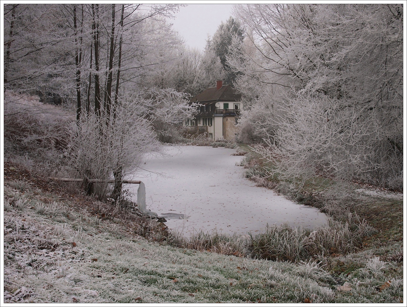 Alte Mühle am Raureiftag