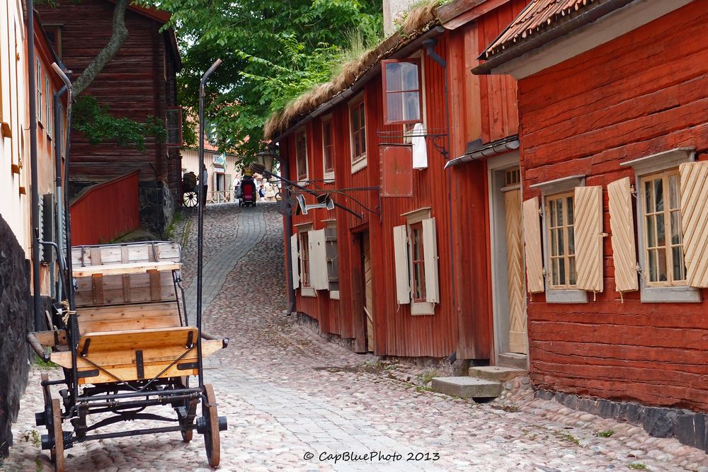 Alte schwedische Bauerhäuser im Skansen Park